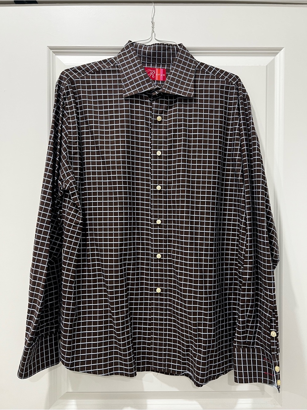 Rufus Men’s Brown & Blue Grid-Check Button-Down X-Large